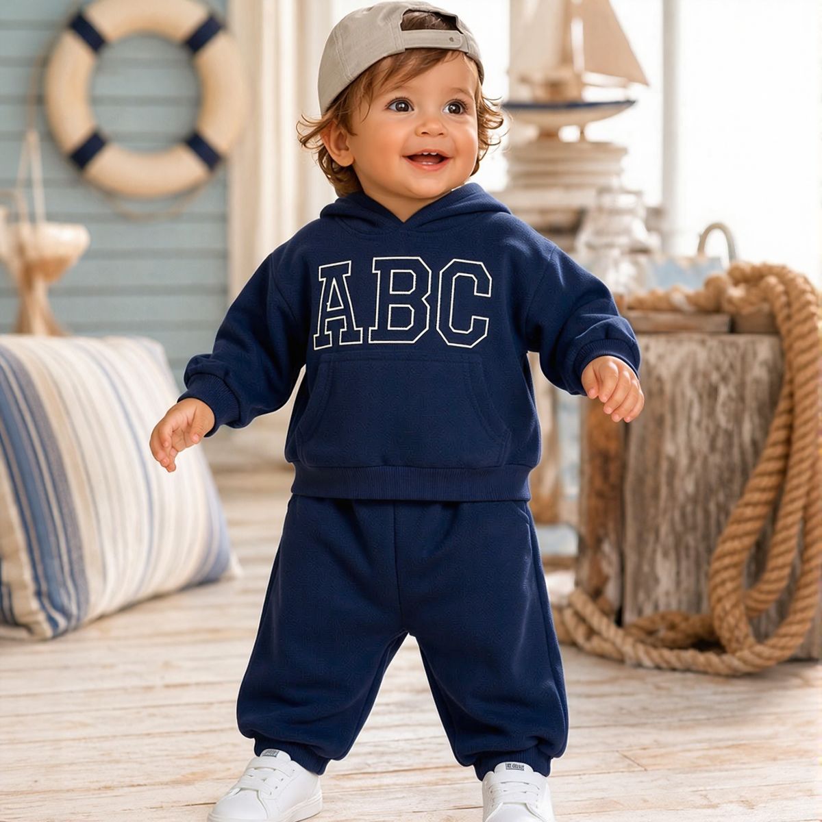 Hooded Autumn Winter Set for Baby Boys with ABC Letter Embroidery