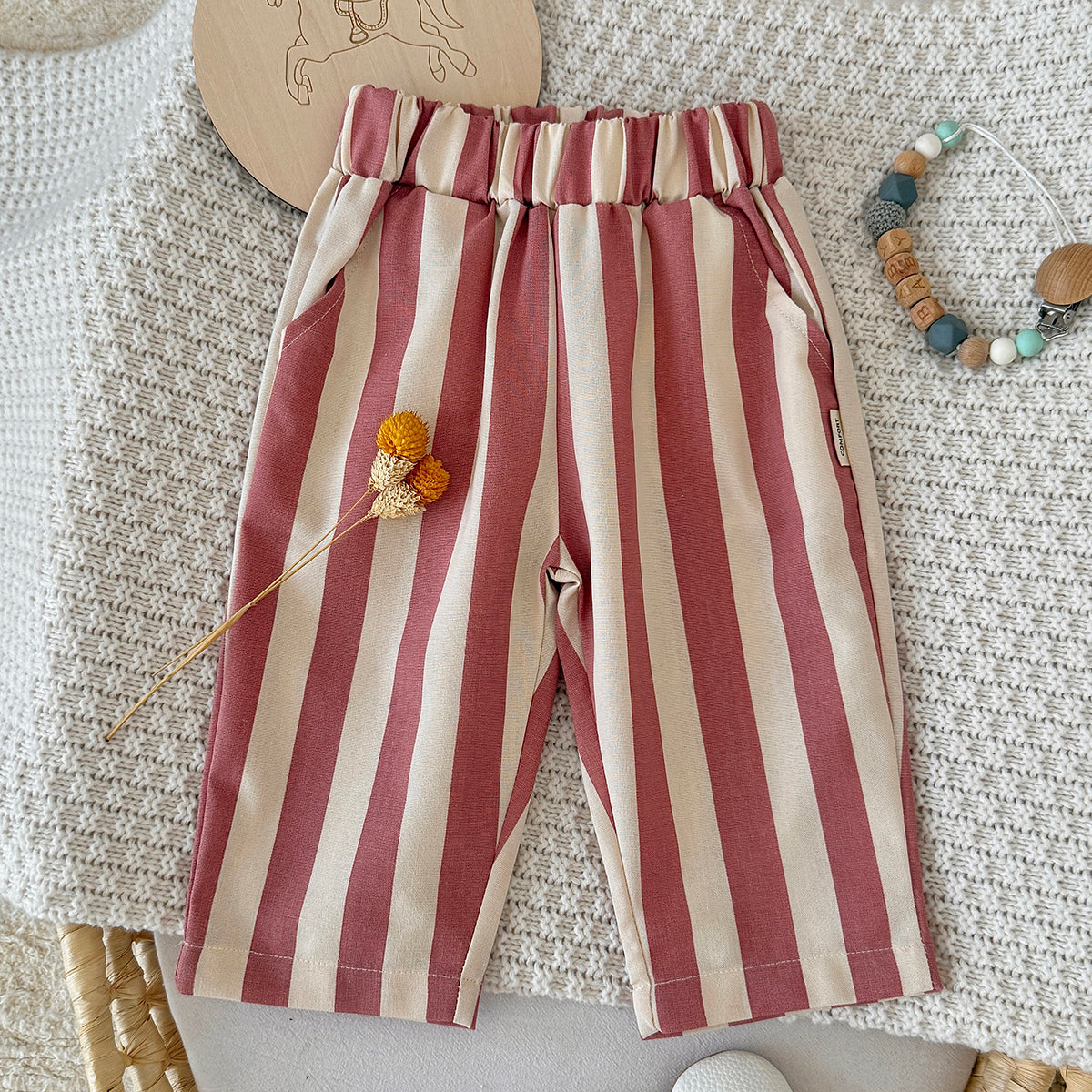 Striped Printed Casual Long Pants for Baby Boys & Girls