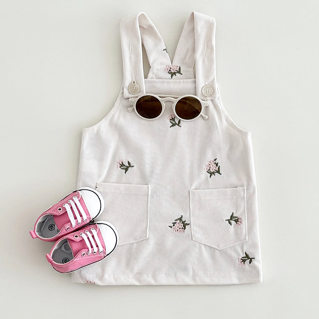 Spring Autumn Girls Embroidery Overall Dress With Double Pockets
