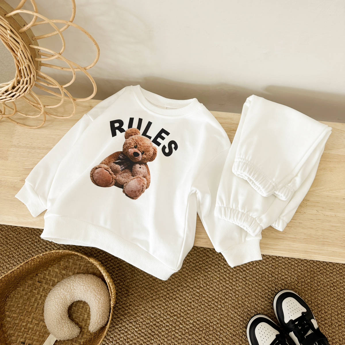 Neutral Baby Bear Pattern Printed Sports Set 1-4 Years Old