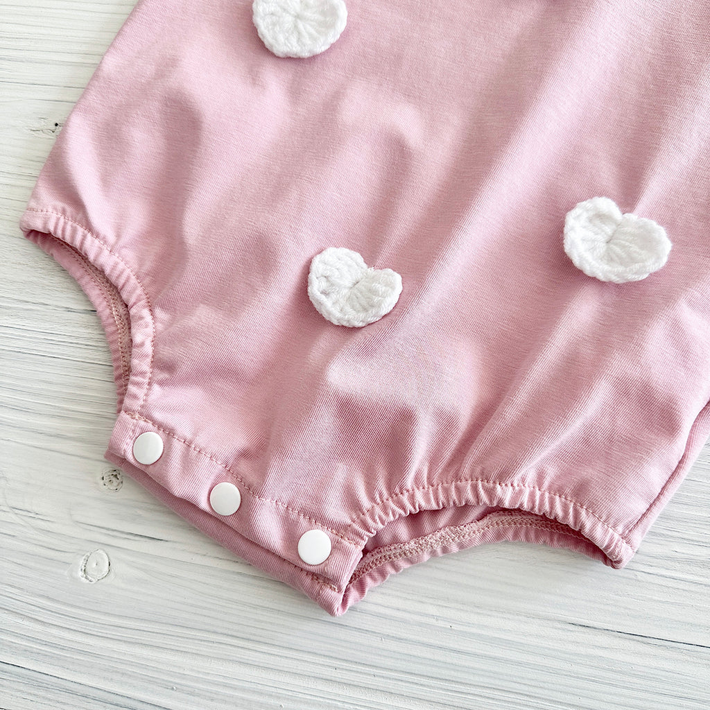 Summer 3D Cloud Flower Heart Short Sleeve Romper