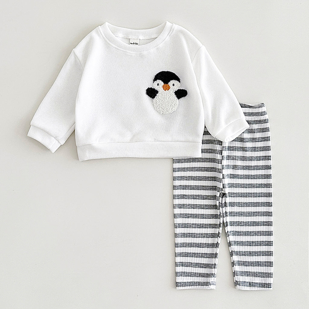 Infant Crew Neck Animal Sweatshirt With Striped Stretch Pants