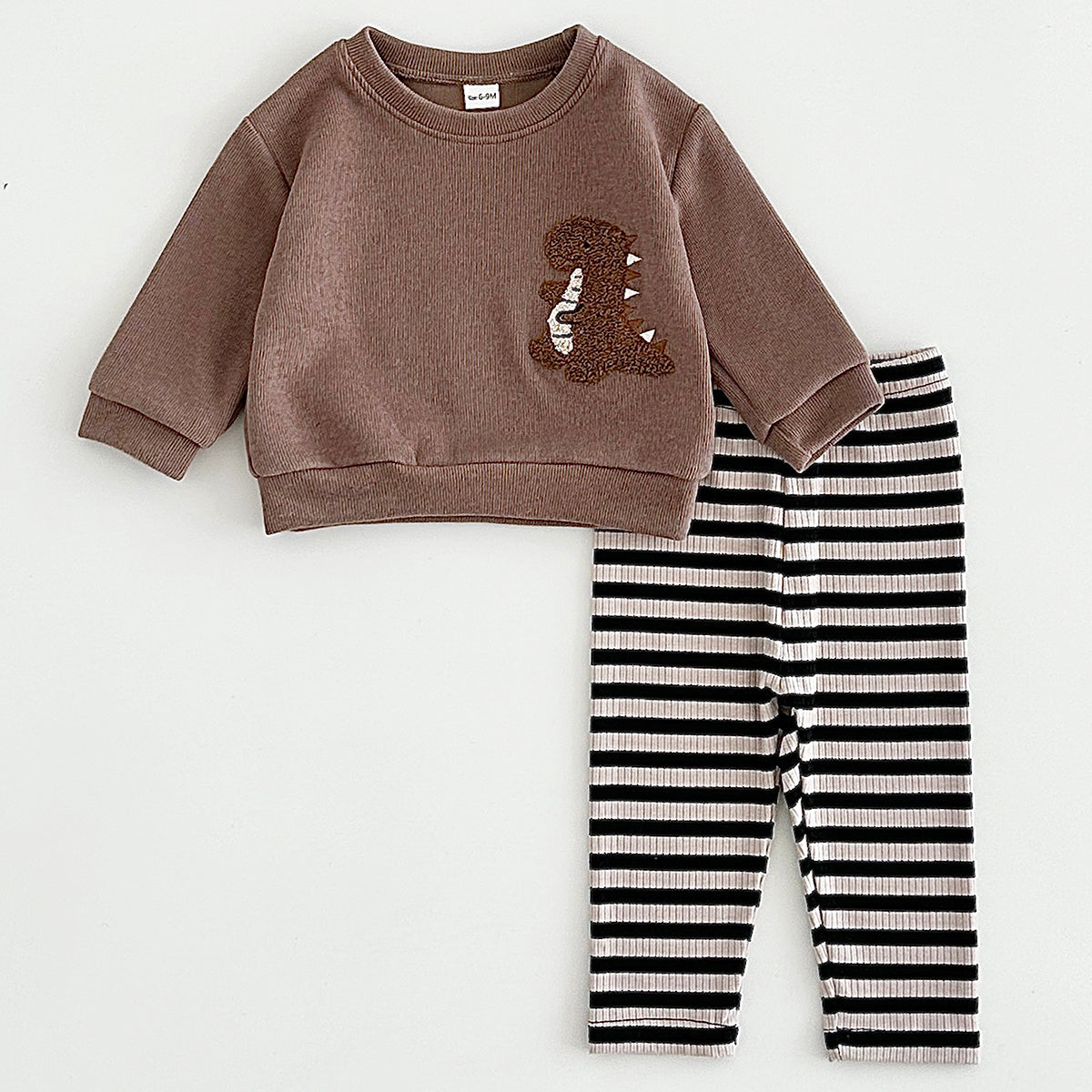 Infant Crew Neck Animal Sweatshirt With Striped Stretch Pants
