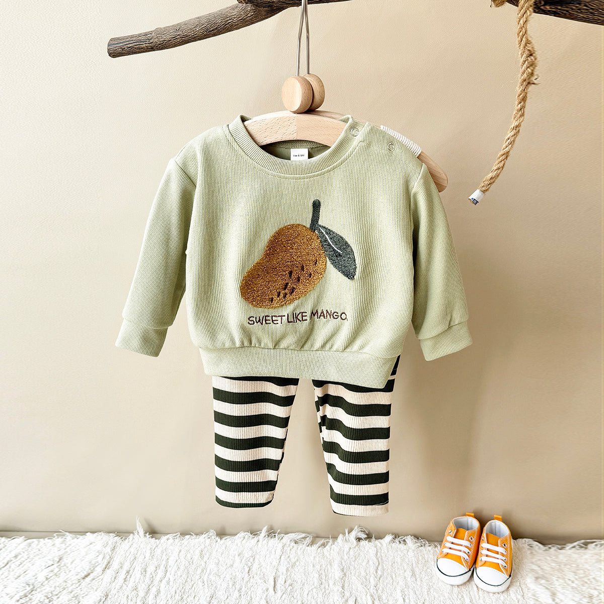 Fresh Mango Baby 2Pcs Outfit, Mango Sweatshirt Striped Pants