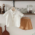 Baby Stand Collar Linen Shirt & Shorts Set