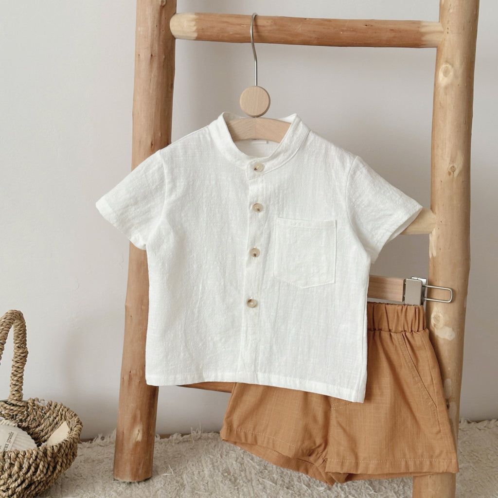 Baby Stand Collar Linen Shirt & Shorts Set