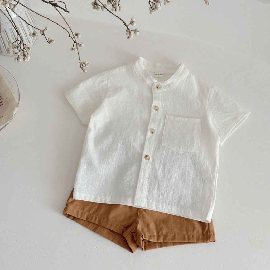 Baby Stand Collar Linen Shirt & Shorts Set