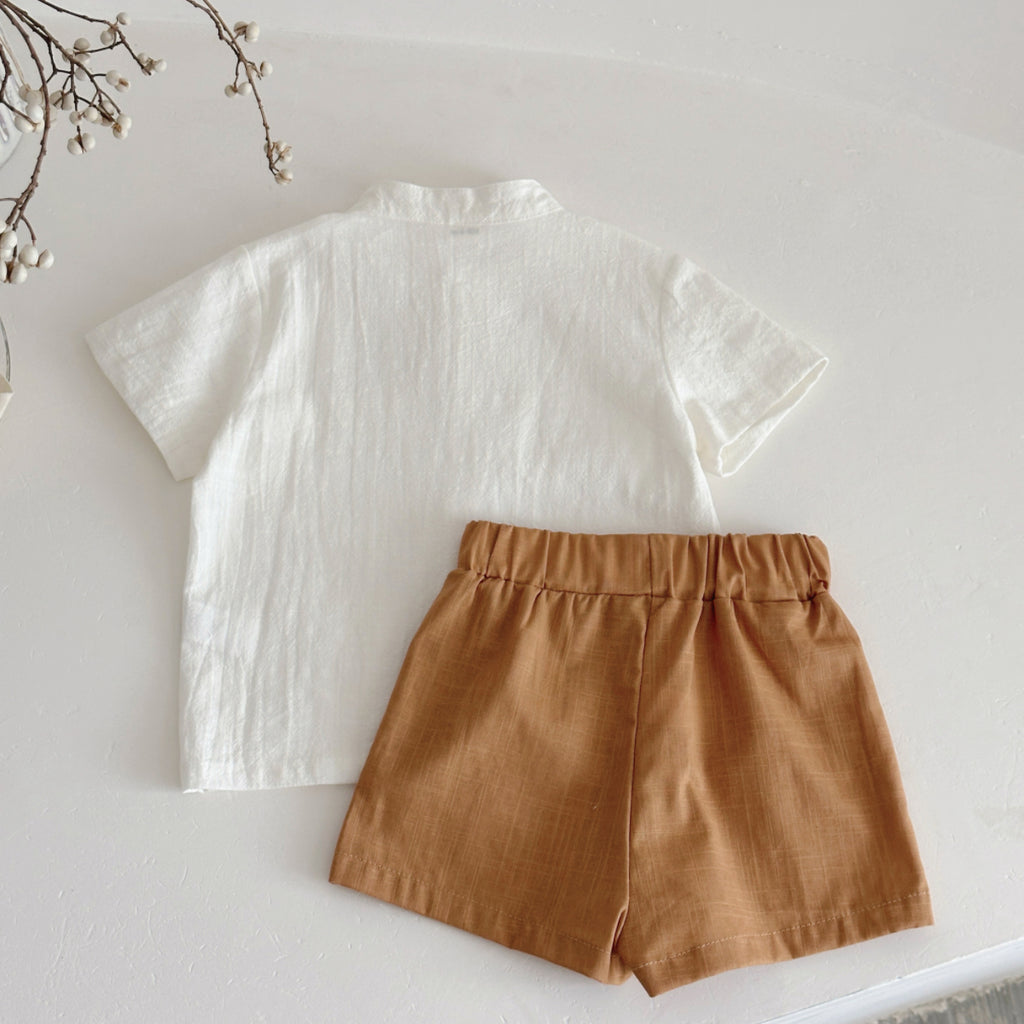 Baby Stand Collar Linen Shirt & Shorts Set