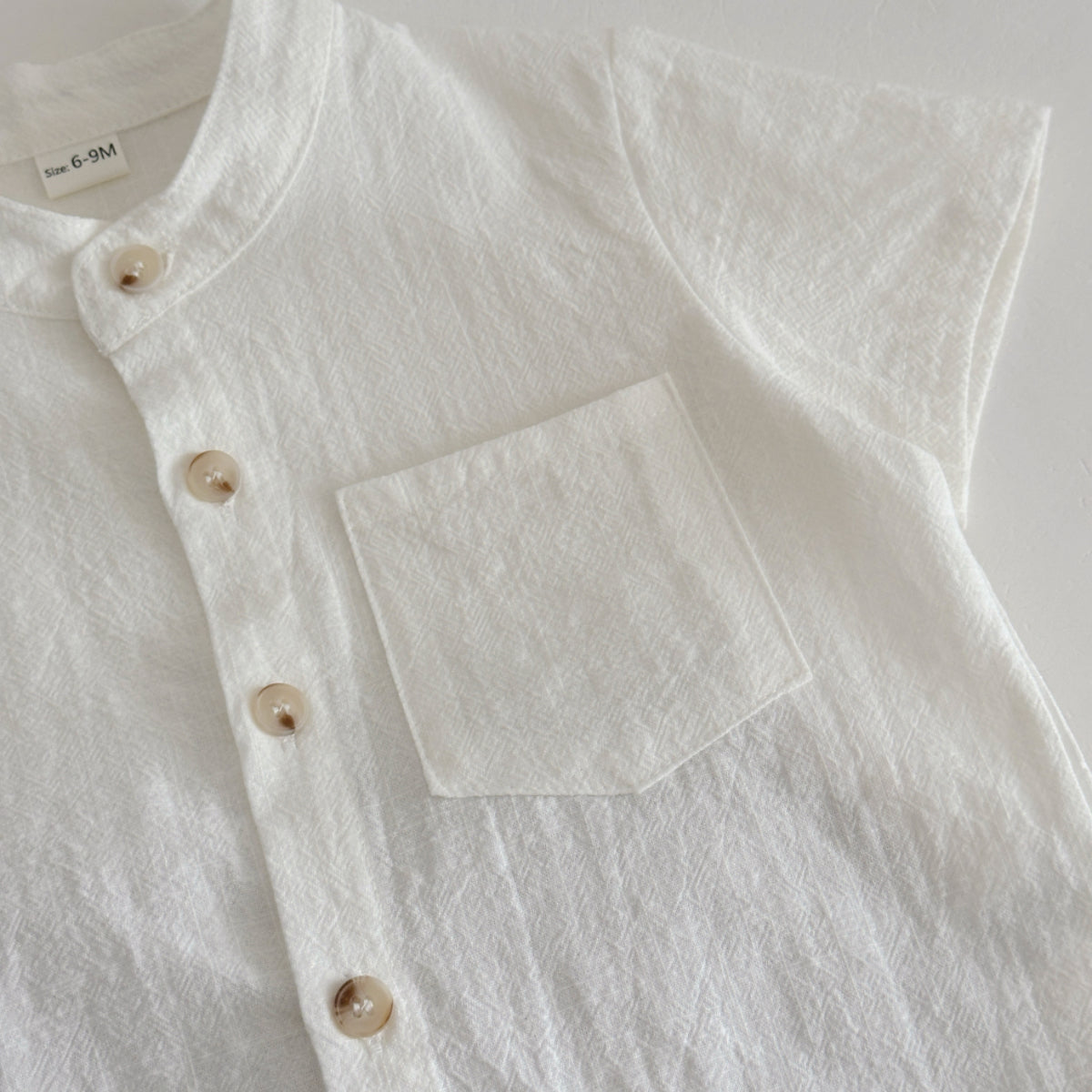 Baby Stand Collar Linen Shirt & Shorts Set