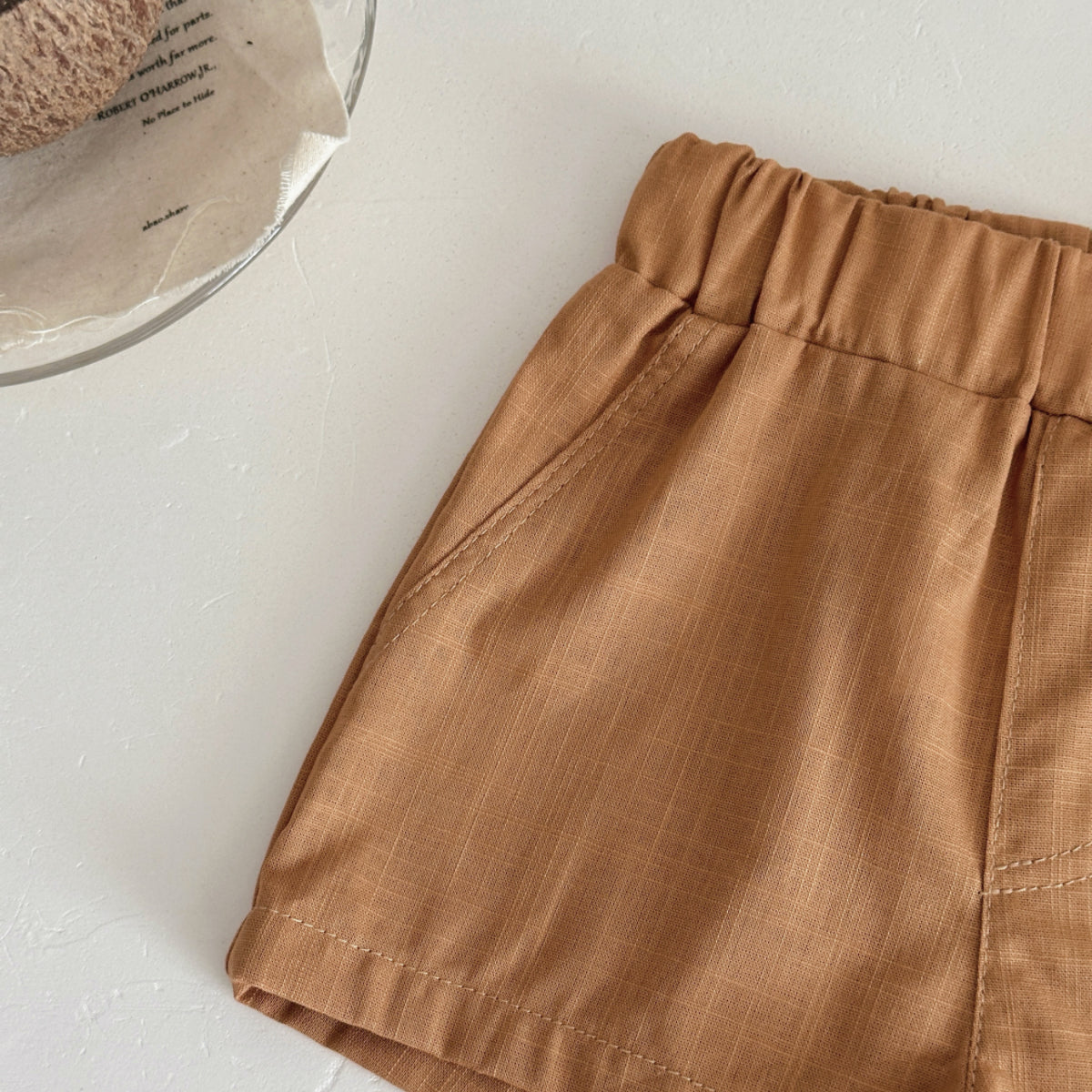 Baby Stand Collar Linen Shirt & Shorts Set