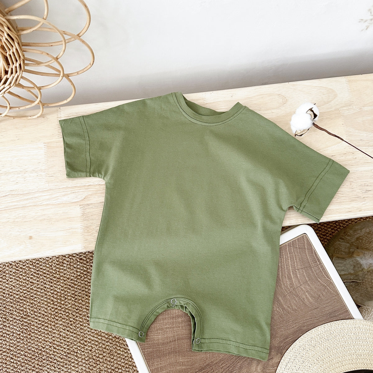 Solid Color Short Romper for Baby Boys & Girls, Summer