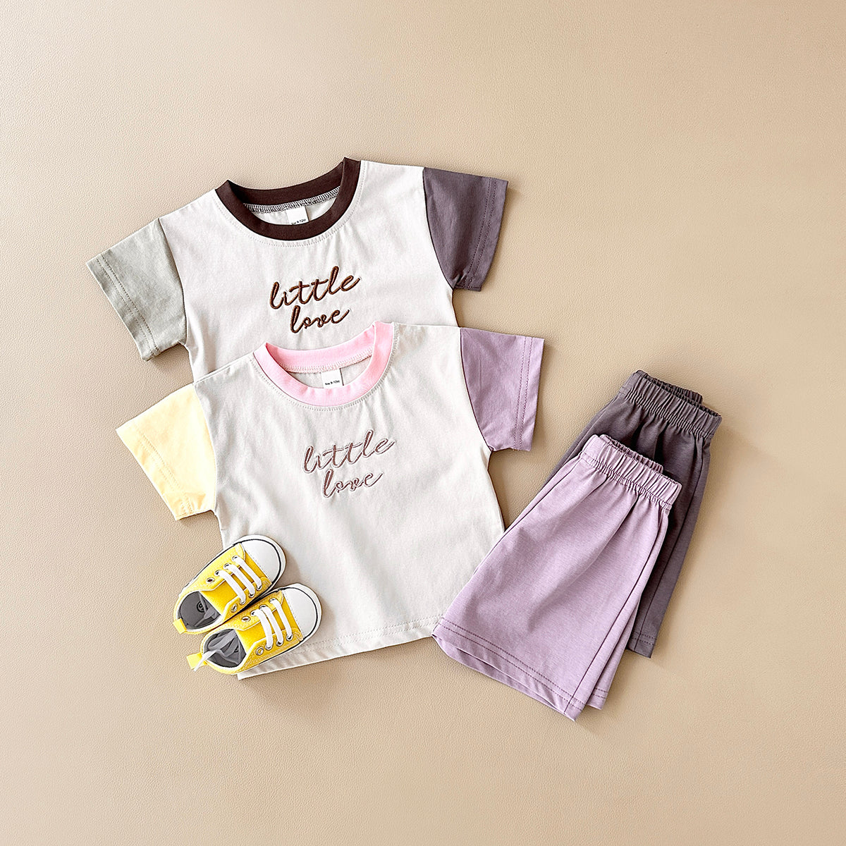 Summer Casual Color Spliced Short Sleeve Set