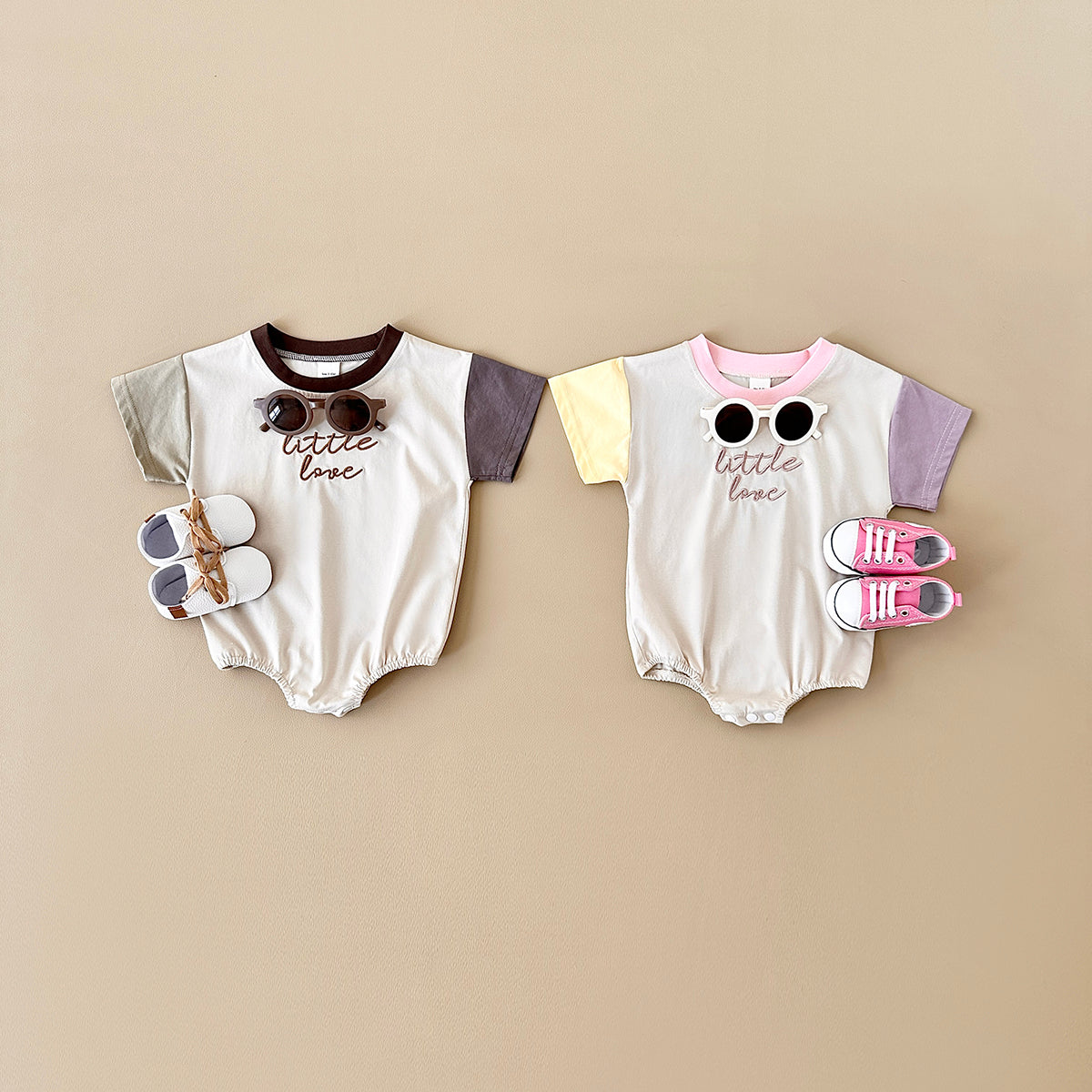 Summer Little Love Color Block Sleeve Romper