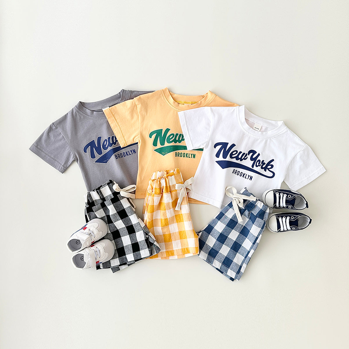 Summer Letter Print Short Sleeve T-shirt & Plaid Shorts