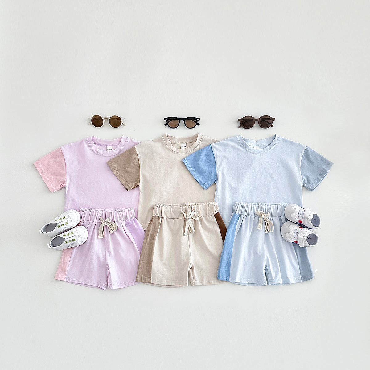 Summer Gradient Color Spliced Short Sleeve 2-Piece Set for Baby Boys & Girls
