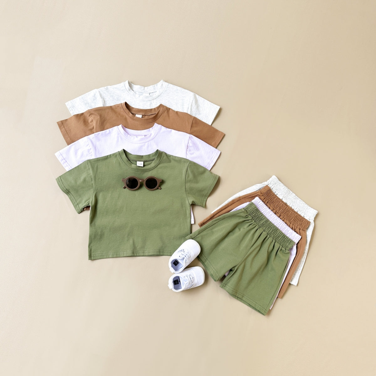 Solid Color Short Sleeve and Shorts Summer 2-Piece Set