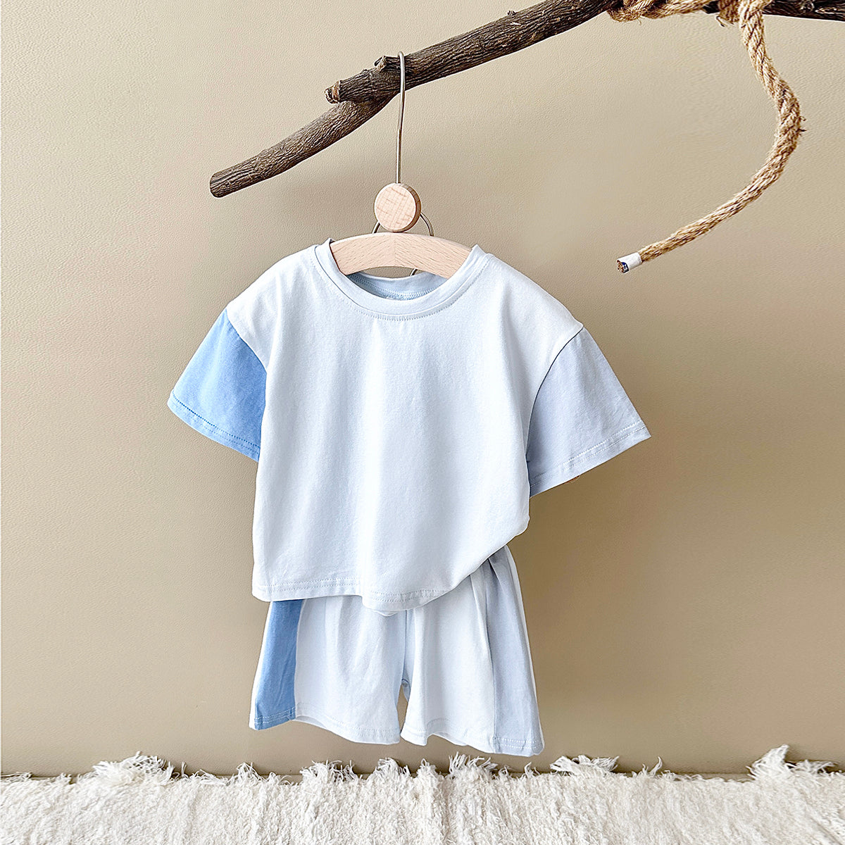 Summer Gradient Color Spliced Short Sleeve 2-Piece Set for Baby Boys & Girls