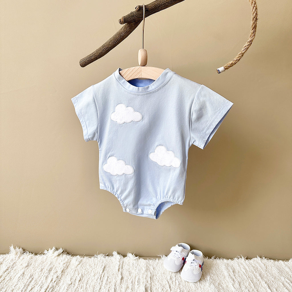 Summer 3D Cloud Flower Heart Short Sleeve Romper
