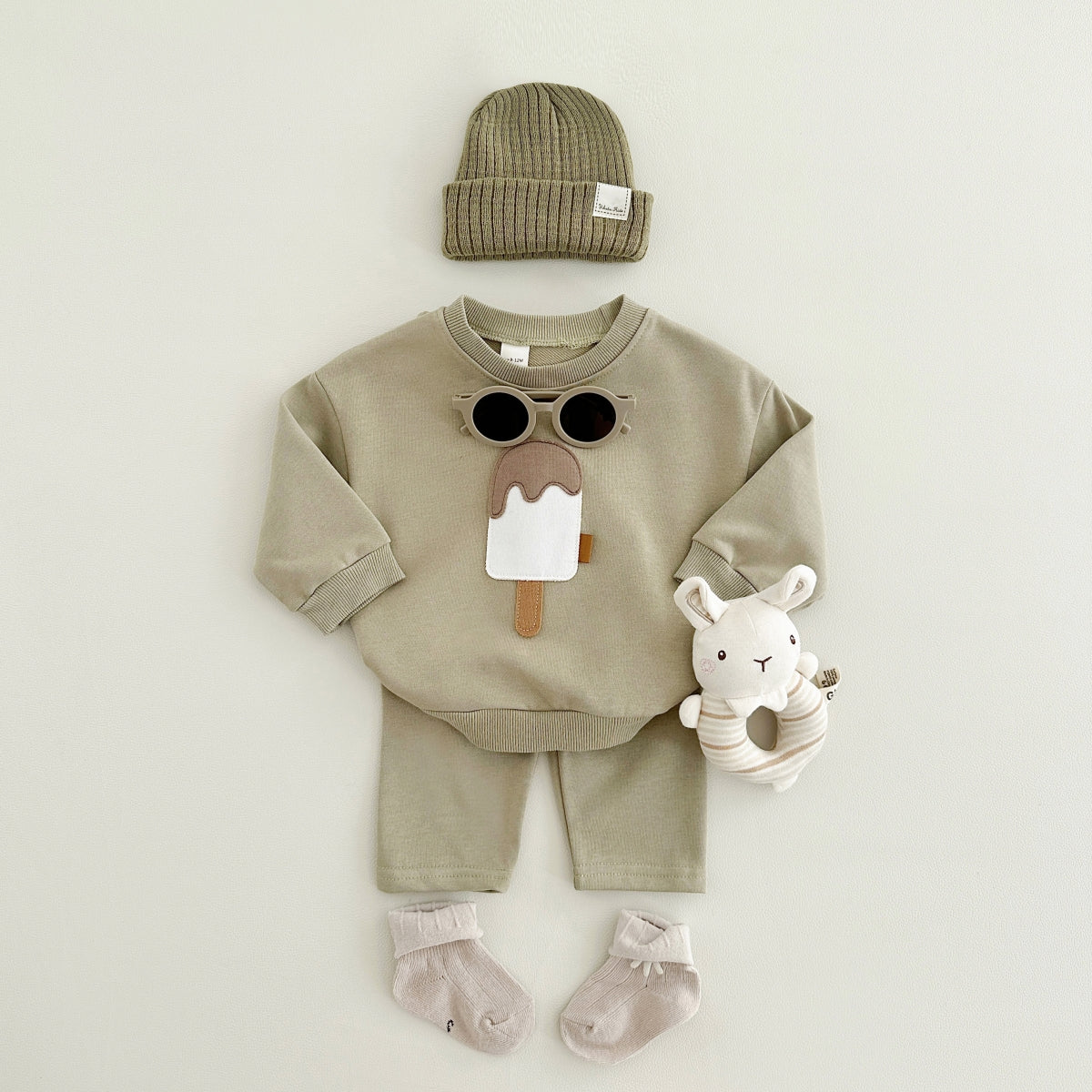 Neutral Baby Ice Cream Pattern Sports Set 1-4 Years Old