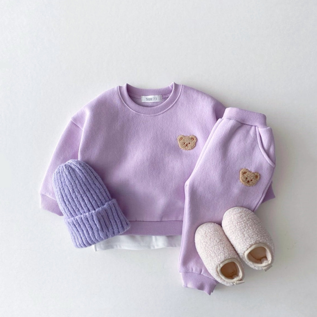Neutral Baby Bear Embroidered Sports Set Winter 1-4 Years Old