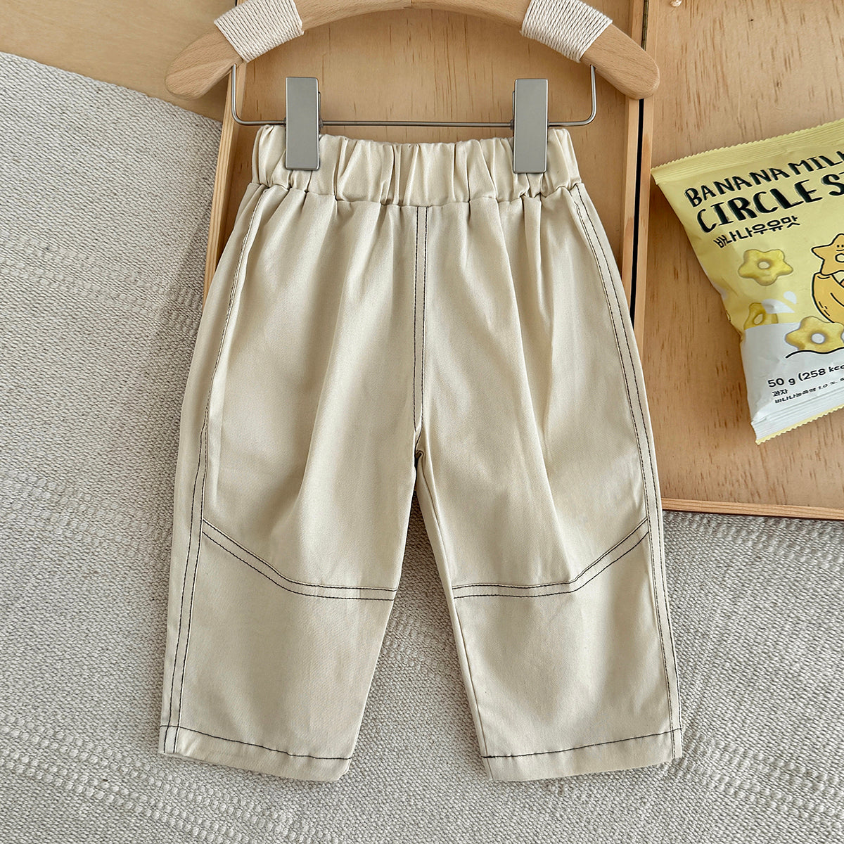Solid Color Curved Pants for Baby Boys & Girls, Spring Autumn