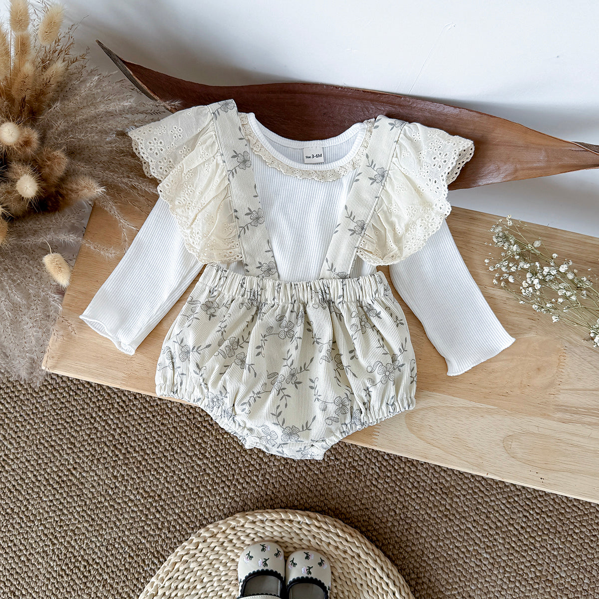 Baby Girls Floral Print Suspender Outfit Set 1-18Months