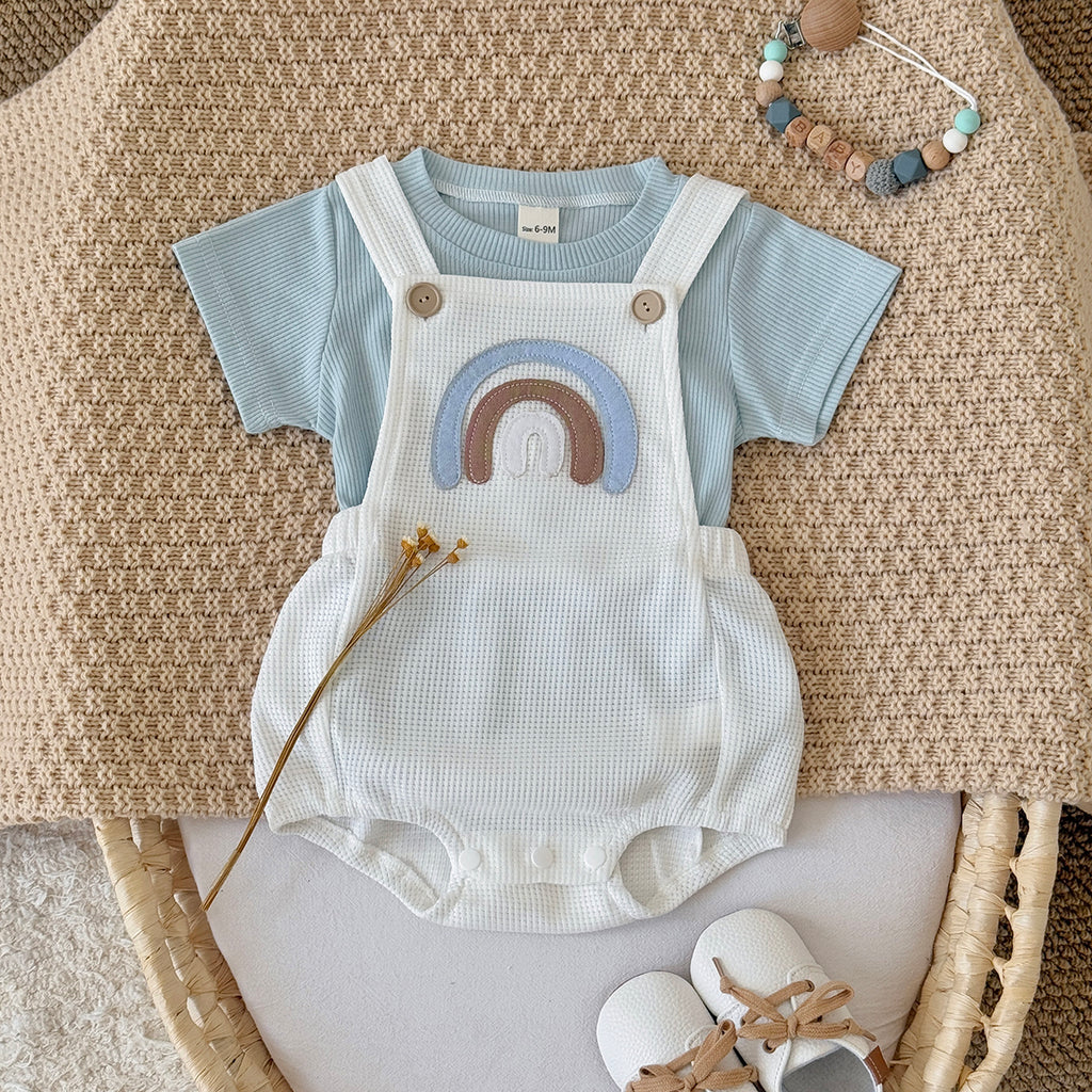 Summer Rainbow Applique Short Sleeve Romper Set