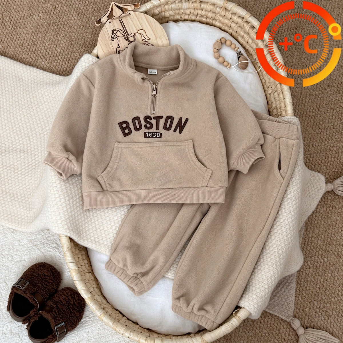 Fashion Embroidered Letter Outfit for Baby Boys, Autumn Winter