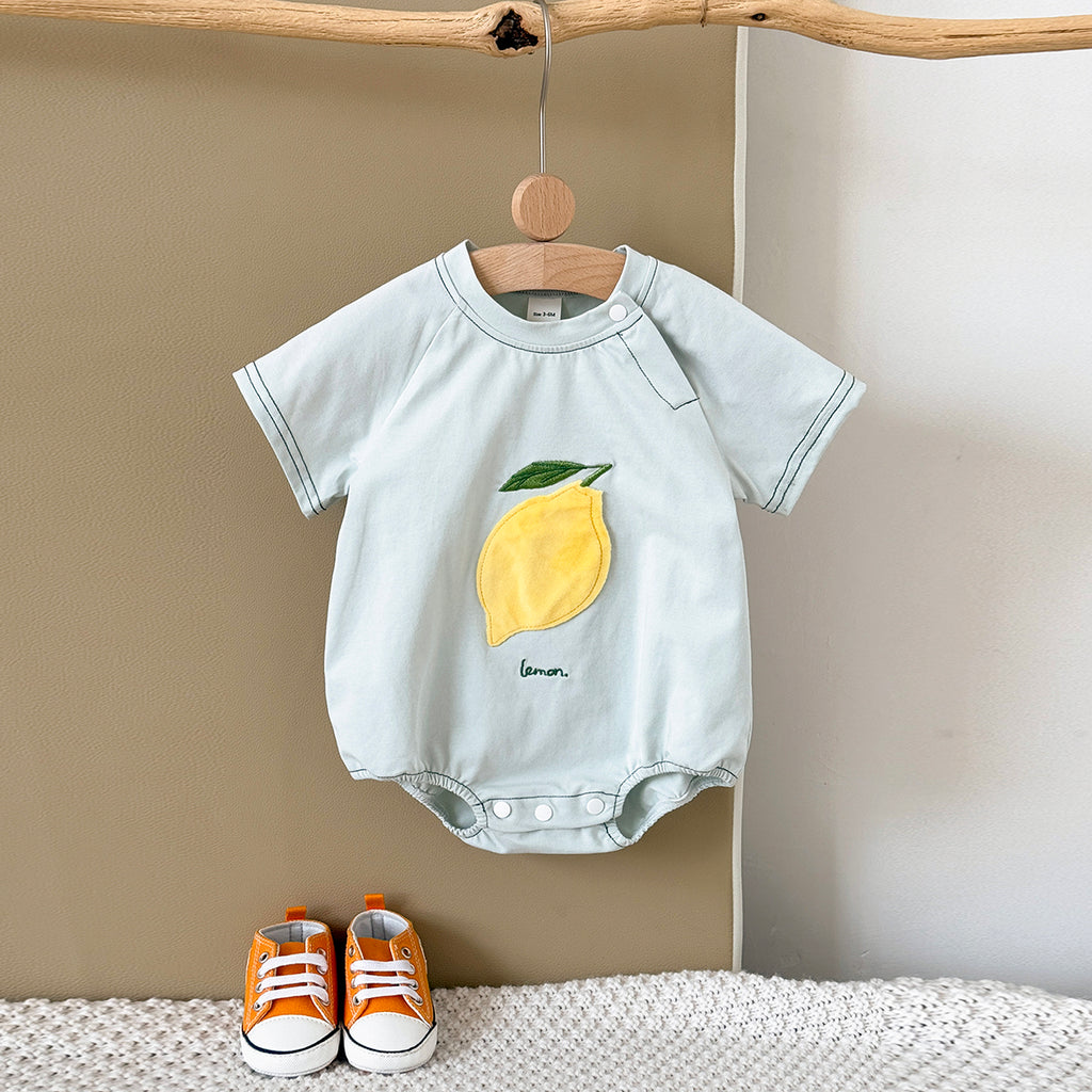 Summer Fruit Applique Embroidery Short Sleeve Romper