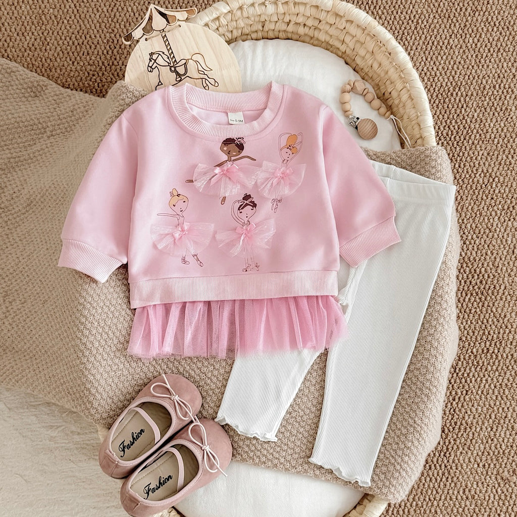 Lace Decor Dance Outfit for Little Girls, Spring Autumn