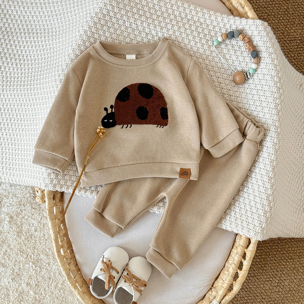 Baby Brown Insect Towel Embroidered Pants Set