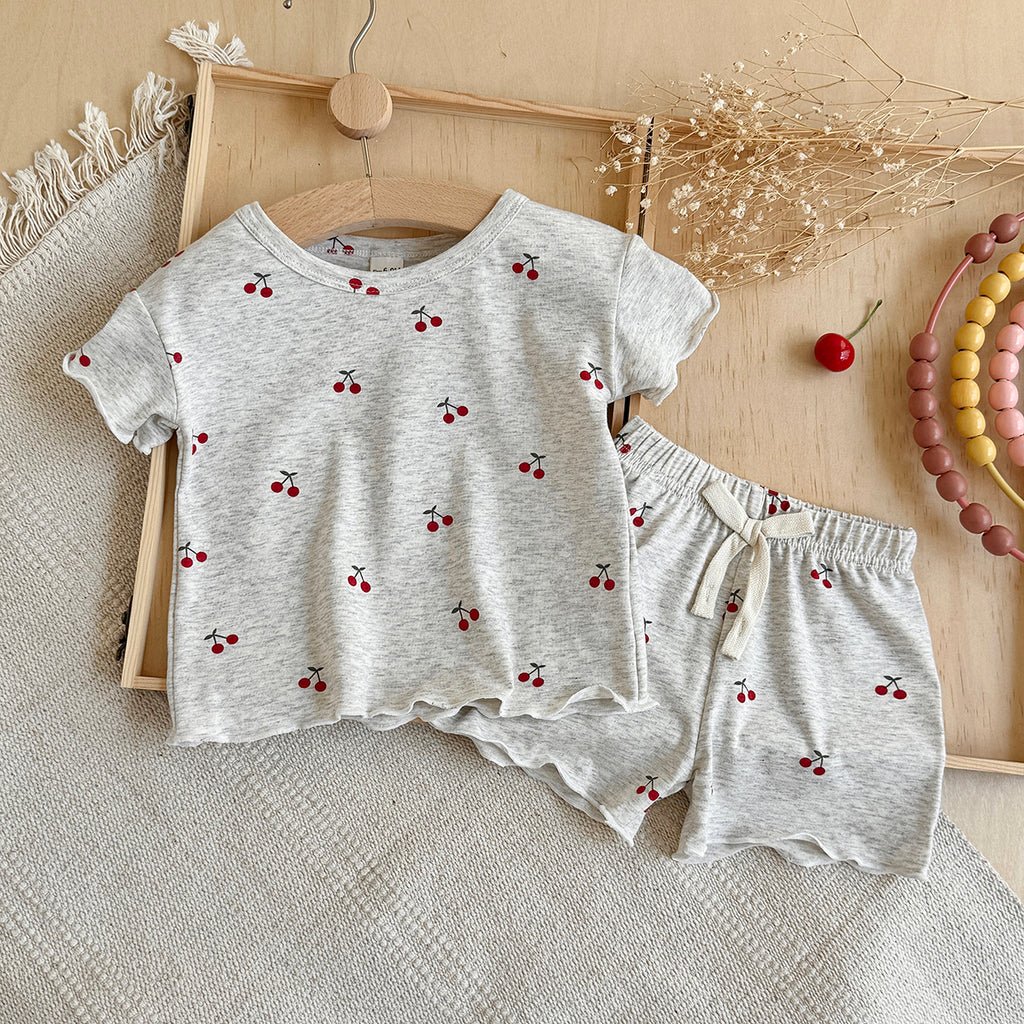 Baby Girl Cherry Print Short Sleeve Pajama Set