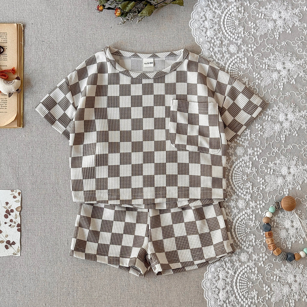 Checkered Baby Waffle 2Pcs Outfit Short Sleeve Tee & Shorts