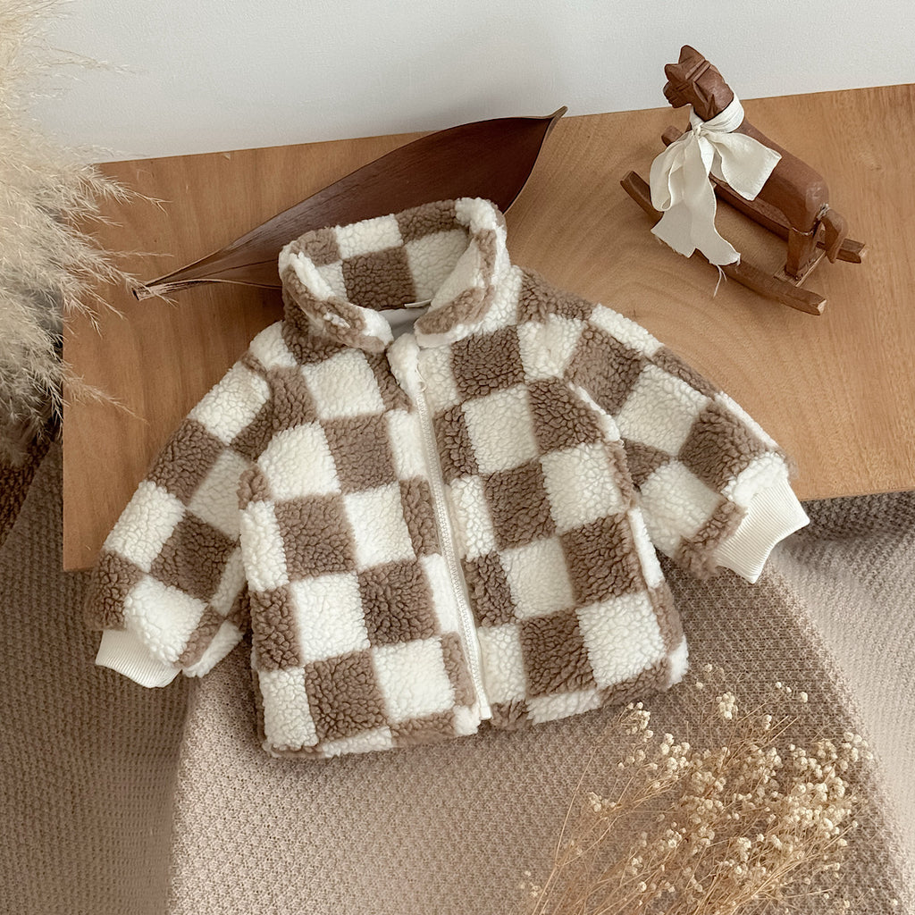 Warm Checkerboard Fleece Top for Autumn Winter