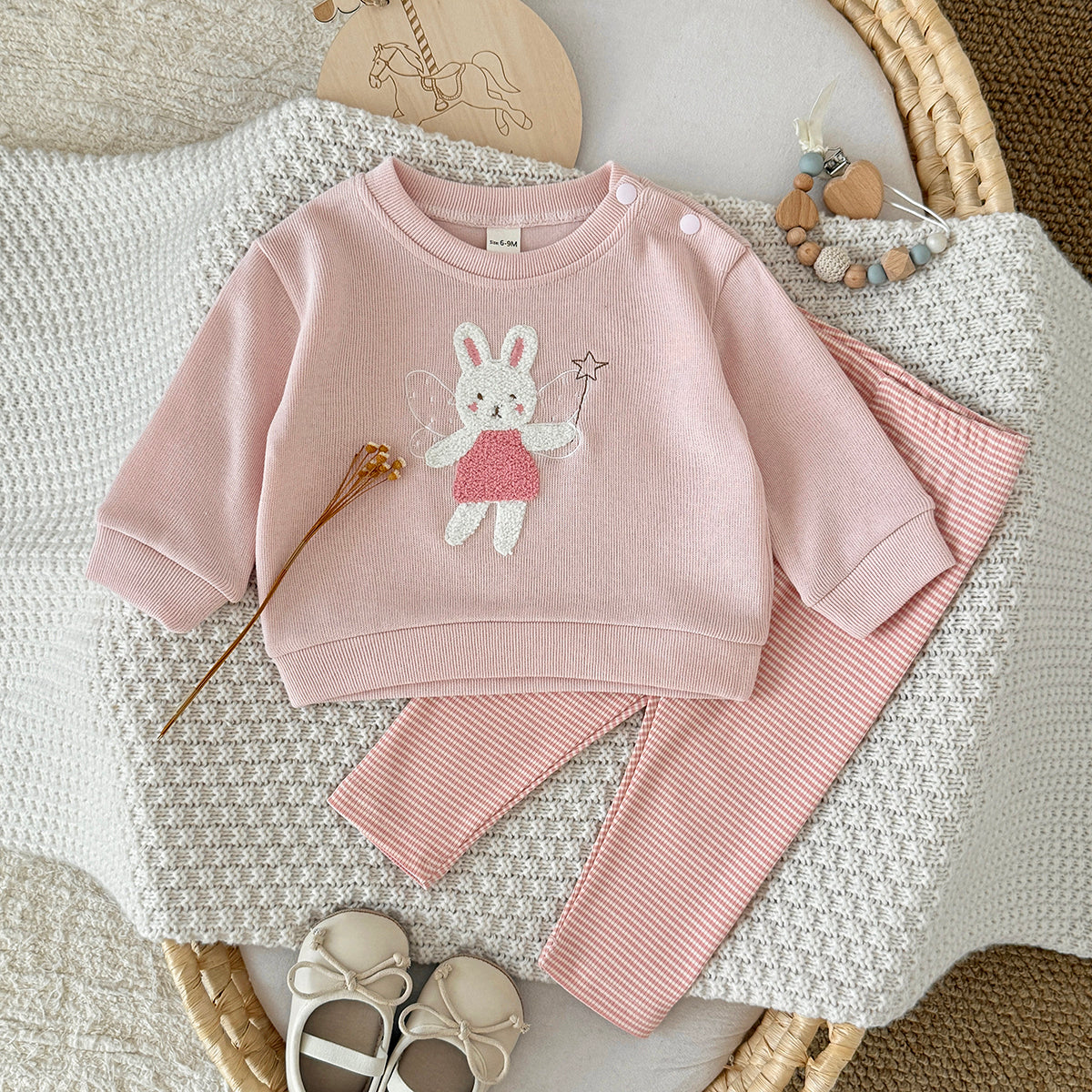 Bunny Towel Embroidery Set for Baby Girls, Spring Autumn