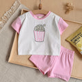 Baby Popcorn Print Raglan T-shirt & Pink Shorts Set
