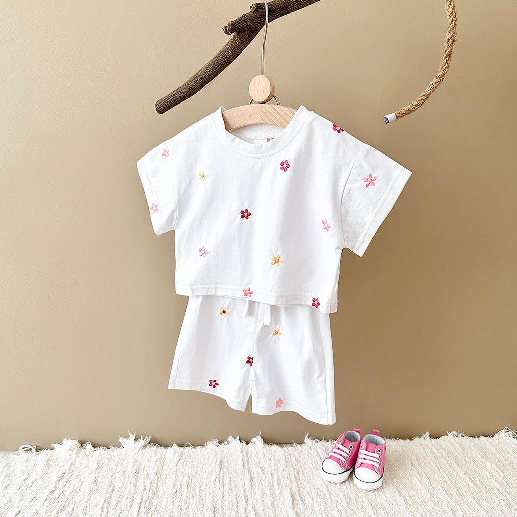 Summer Floral Short Sleeve Set for Baby Girls