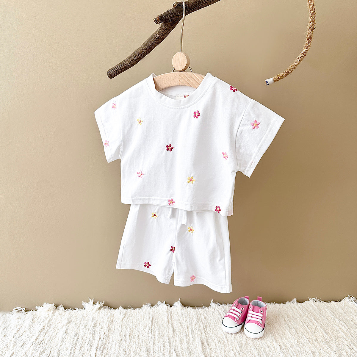 Summer Floral Short Sleeve Set for Baby Girls