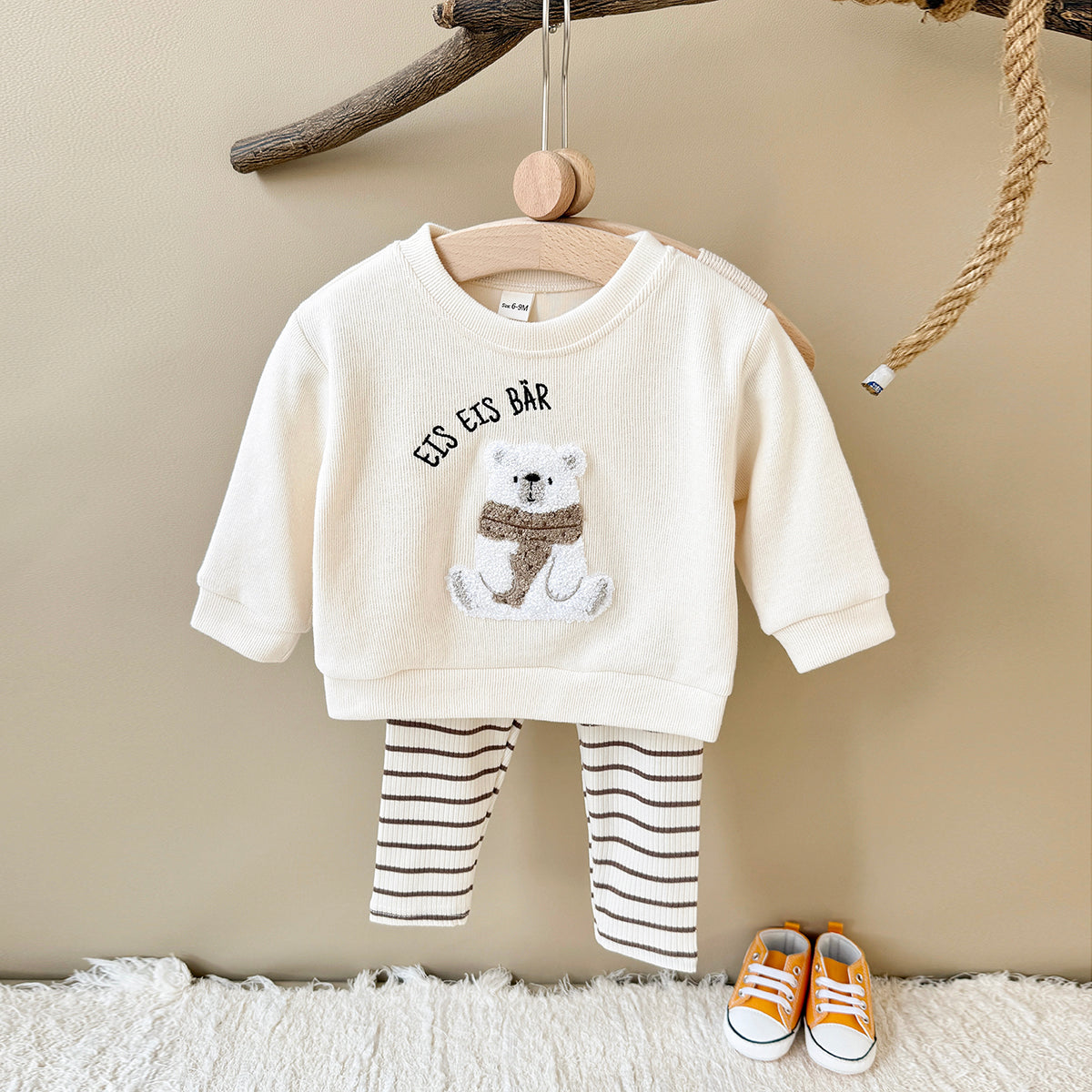 Cute Baby Outfit, 3D Animal Towel Sweatshirt With Striped Trousers