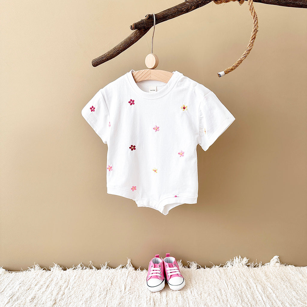 Summer Floral Short Sleeve Romper for Baby Girls