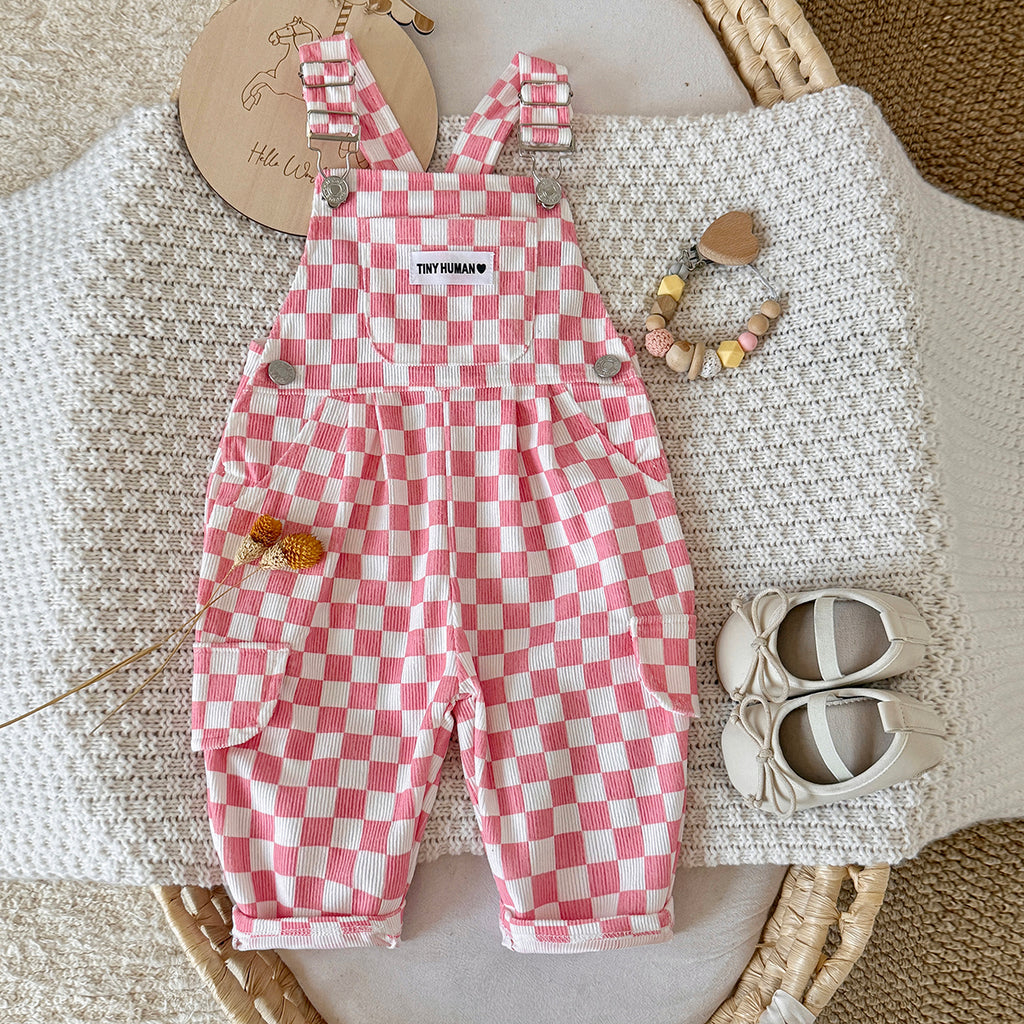 Toddler Pink Checkerboard Corduroy Overalls