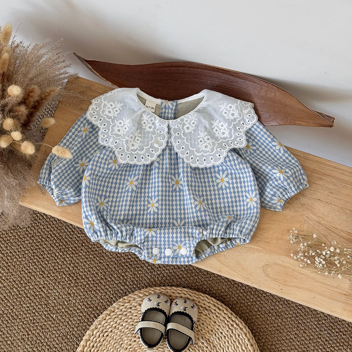 Baby Girls Blue Ruffle Collar Long Sleeve Romper 1-18Months