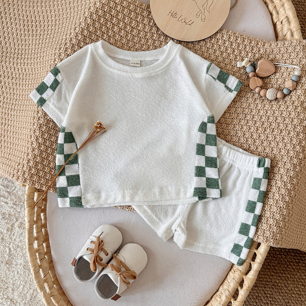 Baby Checkerboard 2Pc Outfit, Terry Tee & Shorts