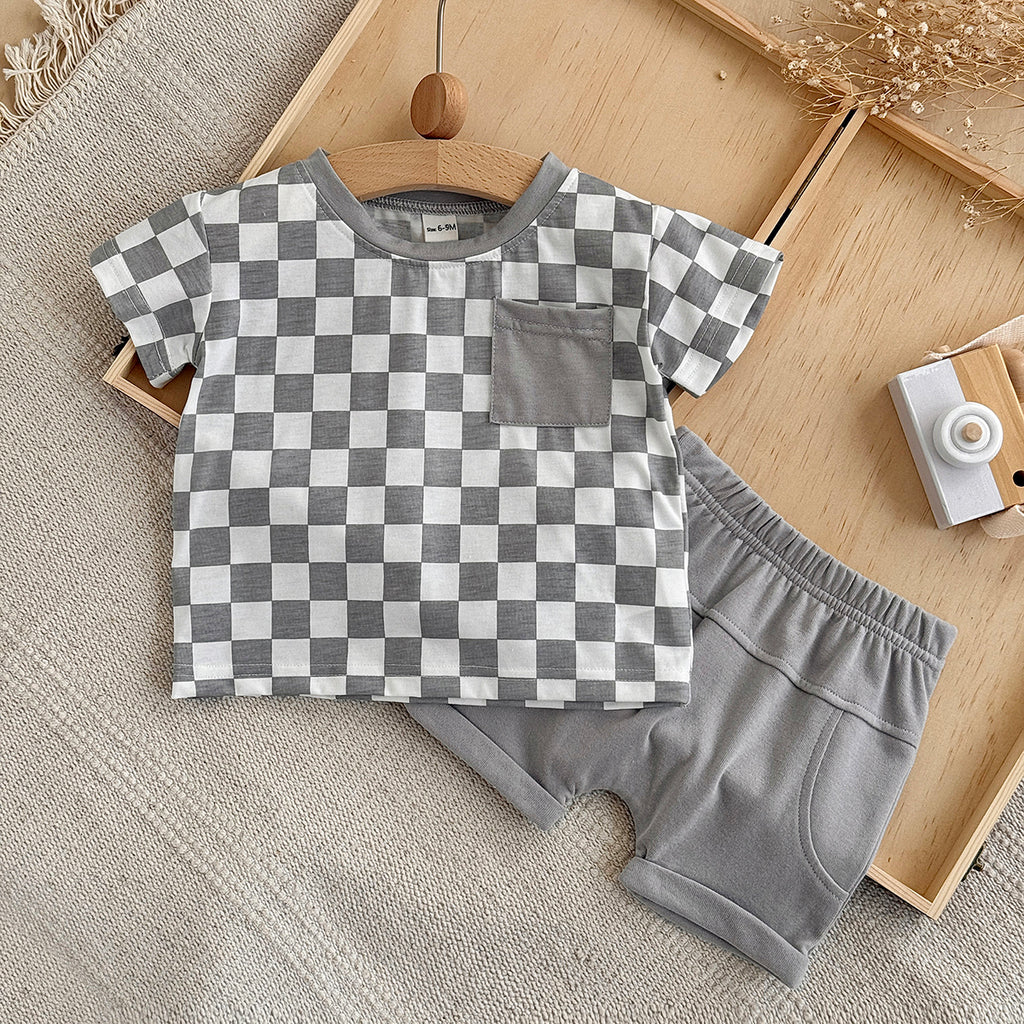 Baby Checkerboard Pocket Tee & Cuffed Shorts Summer Outfit Set