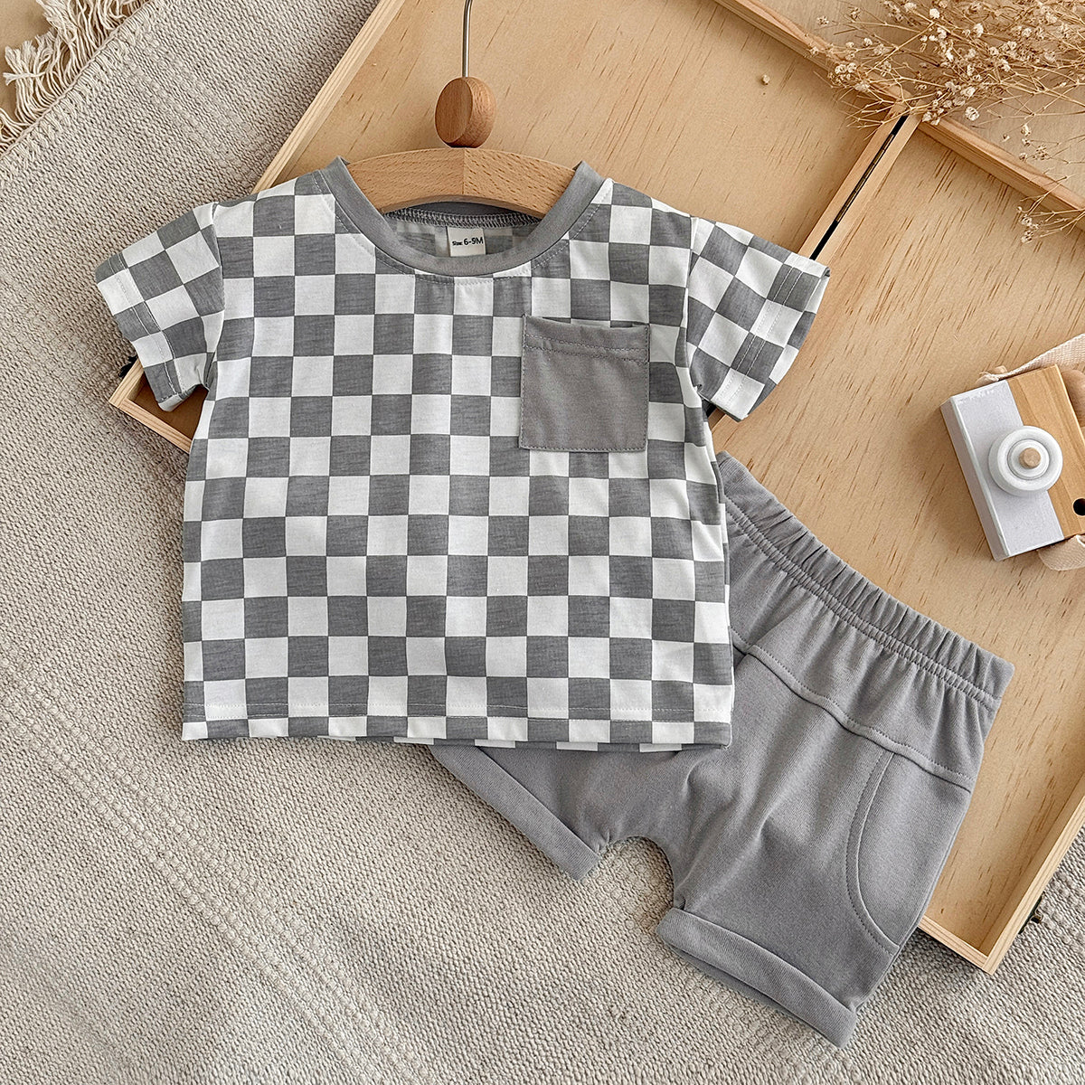 Baby Checkerboard Pocket Tee & Cuffed Shorts Summer Outfit Set