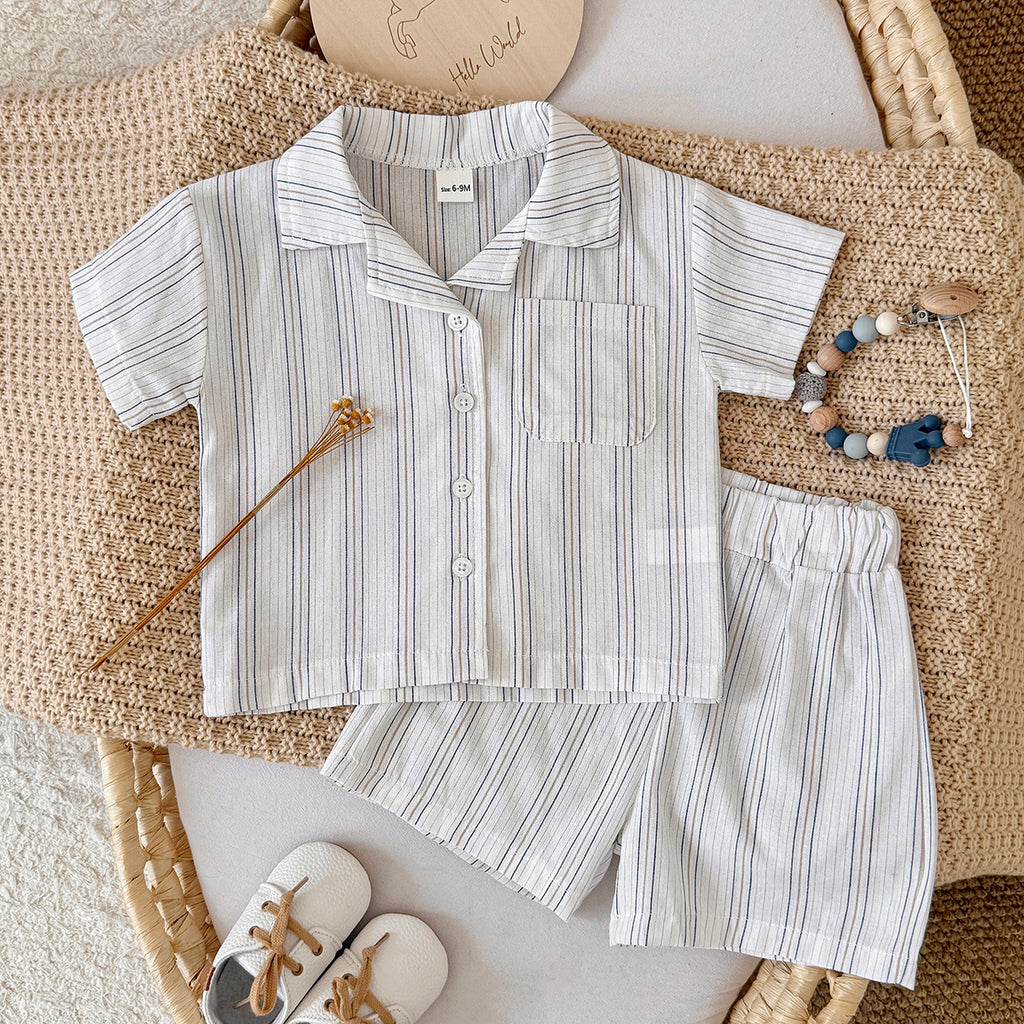 Baby Striped Short Sleeve Shirt & Shorts 2Pcs Summer Outfit