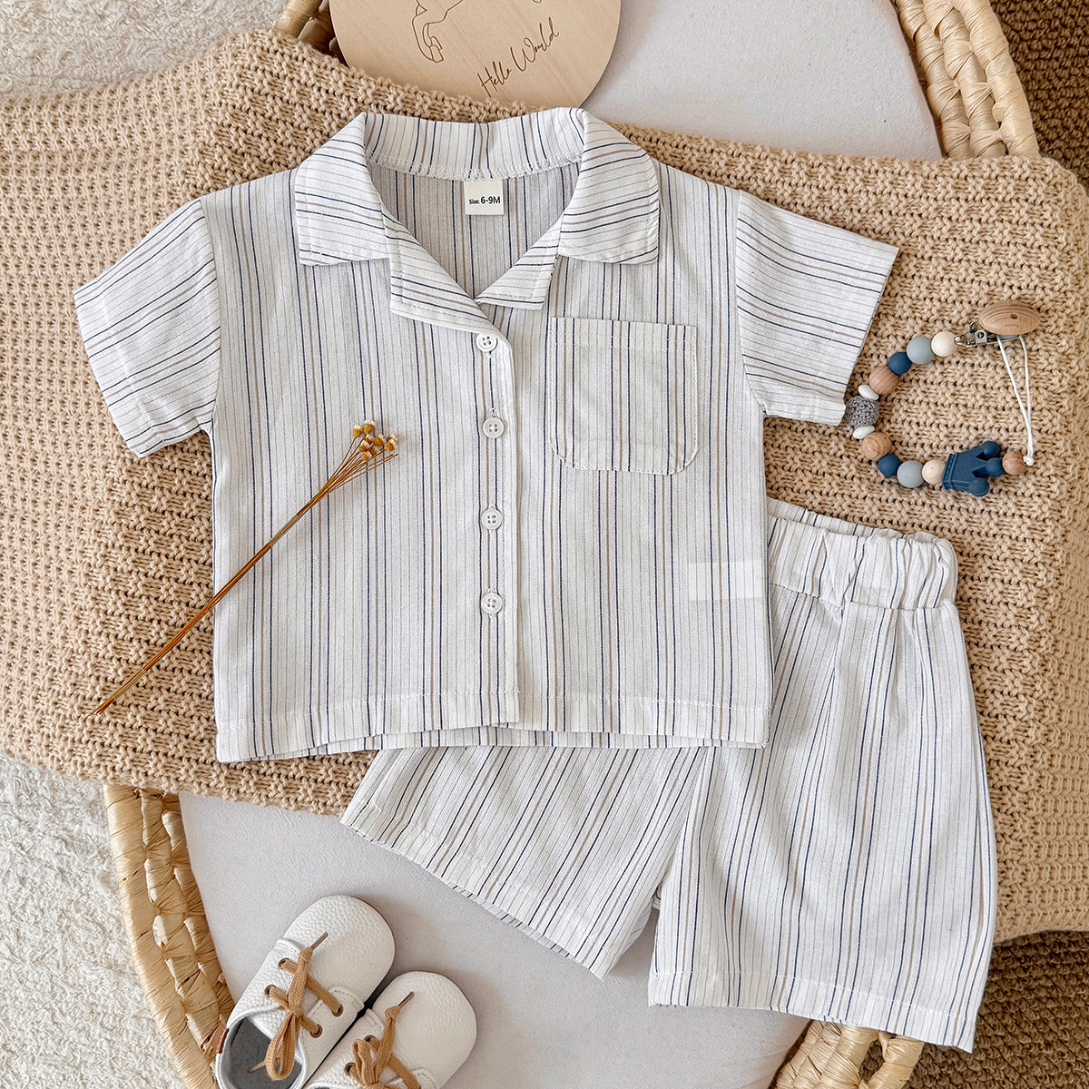 Baby Striped Short Sleeve Shirt & Shorts 2Pcs Summer Outfit