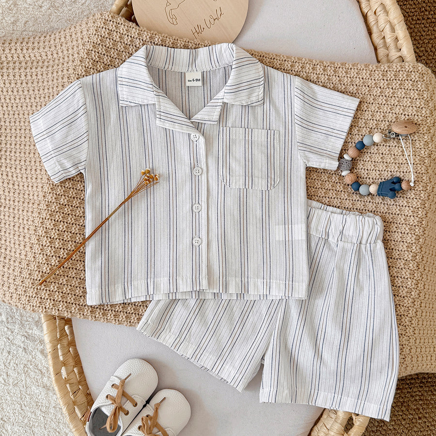 Baby Striped Short Sleeve Shirt & Shorts 2Pcs Summer Outfit