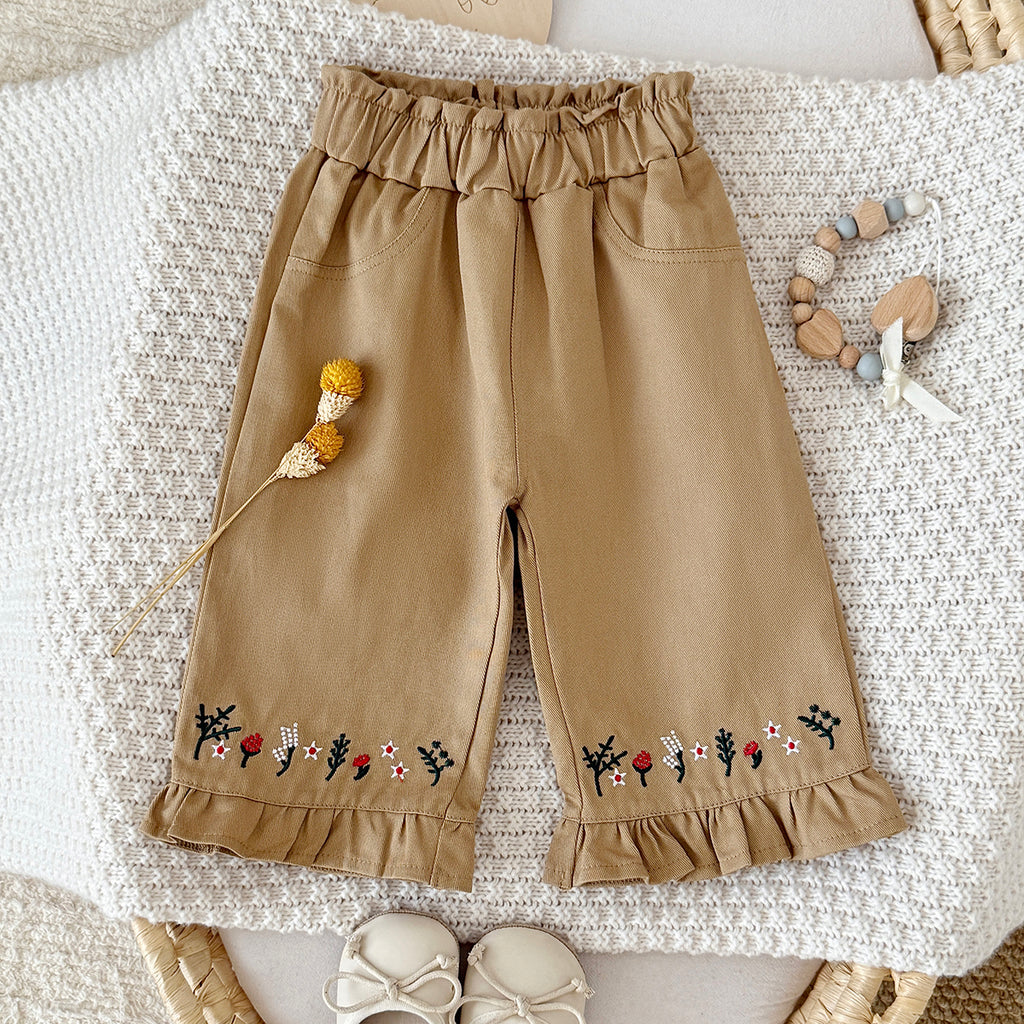 Embroidered Pants with Ruffle Hem for Baby Girls, Spring Autumn