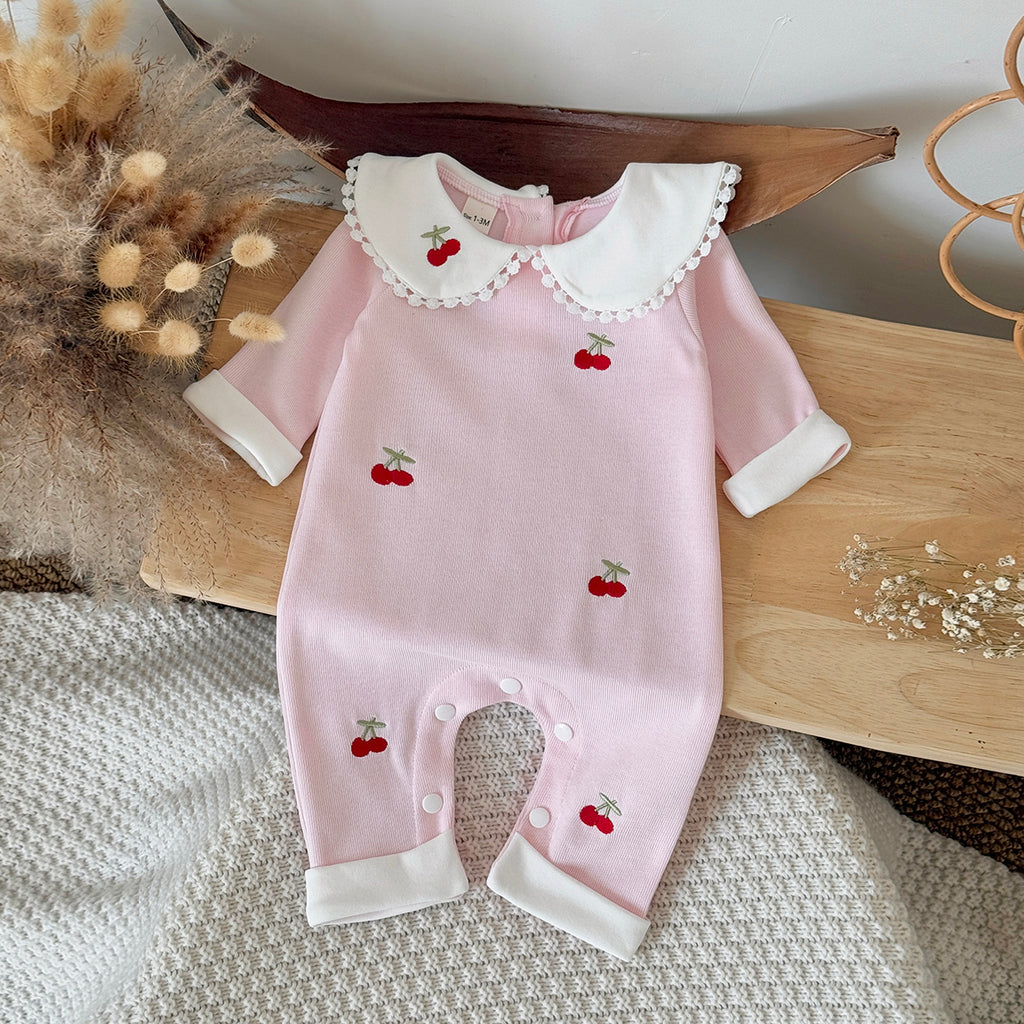Baby Cherry Embroidered Long Sleeve Romper Jumpsuit 1-18Months